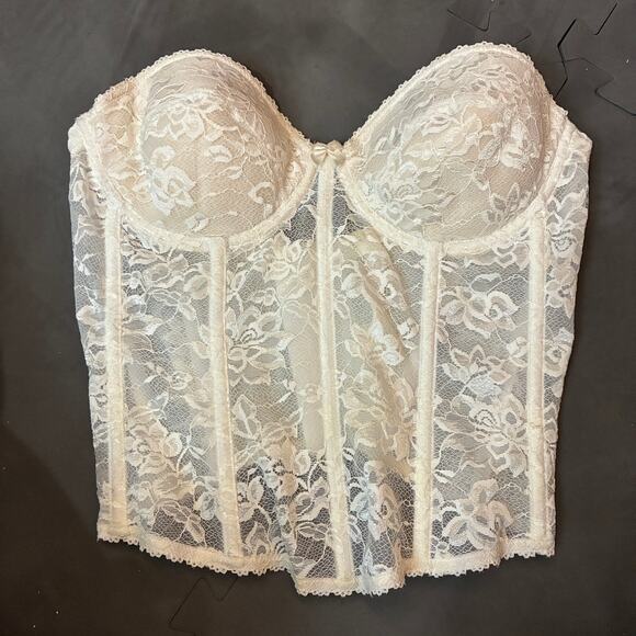 Vintage Other - Women lace bustier top medium white Boned Corset steampunk coquette fairy goth